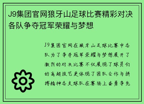 J9集团官网狼牙山足球比赛精彩对决各队争夺冠军荣耀与梦想